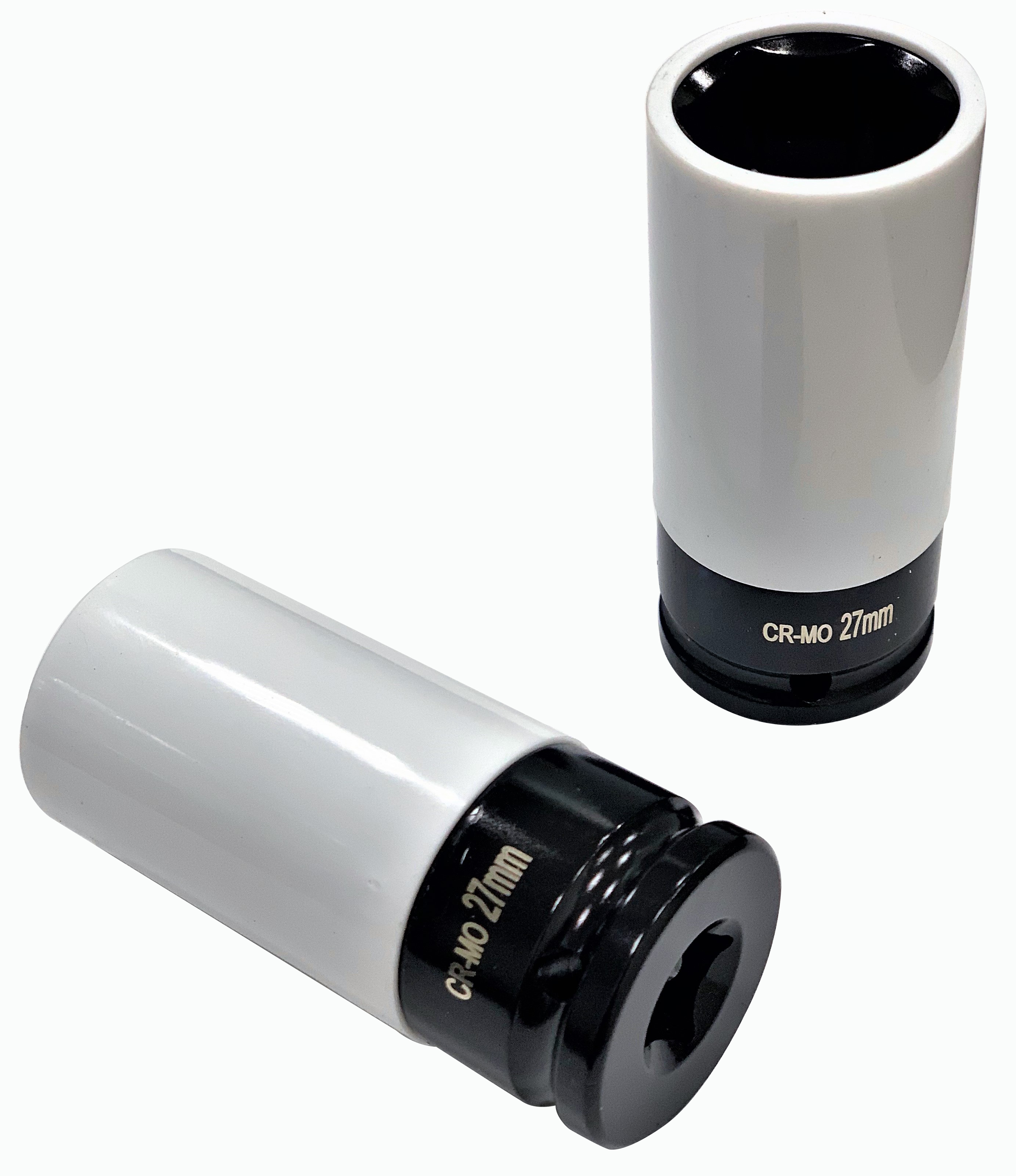 1／2" DR. × 27mm 6PT Flank Thin Wall Deep Impact Sockets with Plastic Sleeves